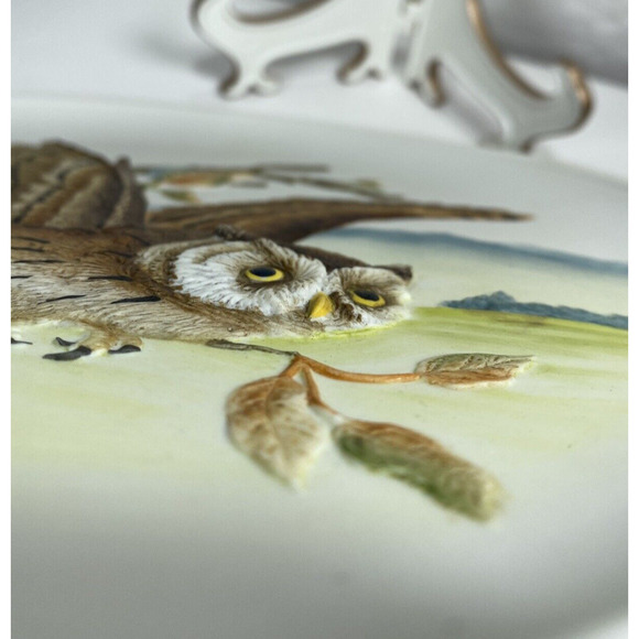Andrea By Sadek Porcelain Plate Series Birds in Flight 1983 Screech Owl #6637 - Picture 6 of 9